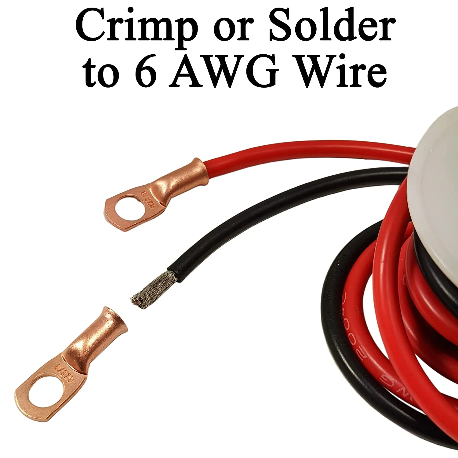 10 Pack 6 AWG 3/8" Bare Copper Ring Terminals, Heavy Duty Wire Lugs for Battery Cable Ends, RoHS Compliant