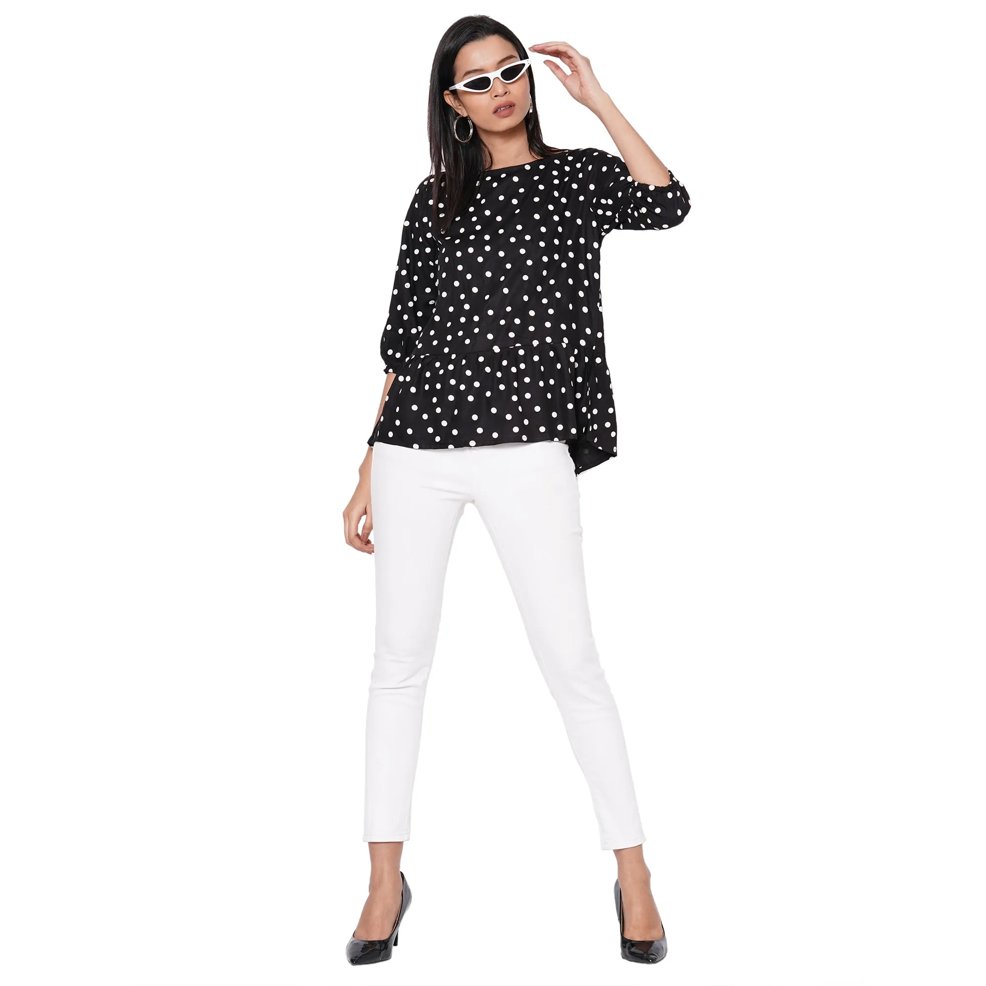 109F Black Polka Dot Top