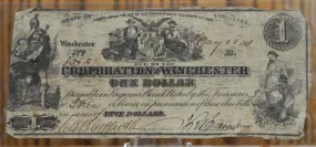 1861 Corporation of Winchester 1 Dollar Obsolete Note - VF (Very Fine) - Virginia Obsolete Currency - 1861 Winchester One Dollar Note