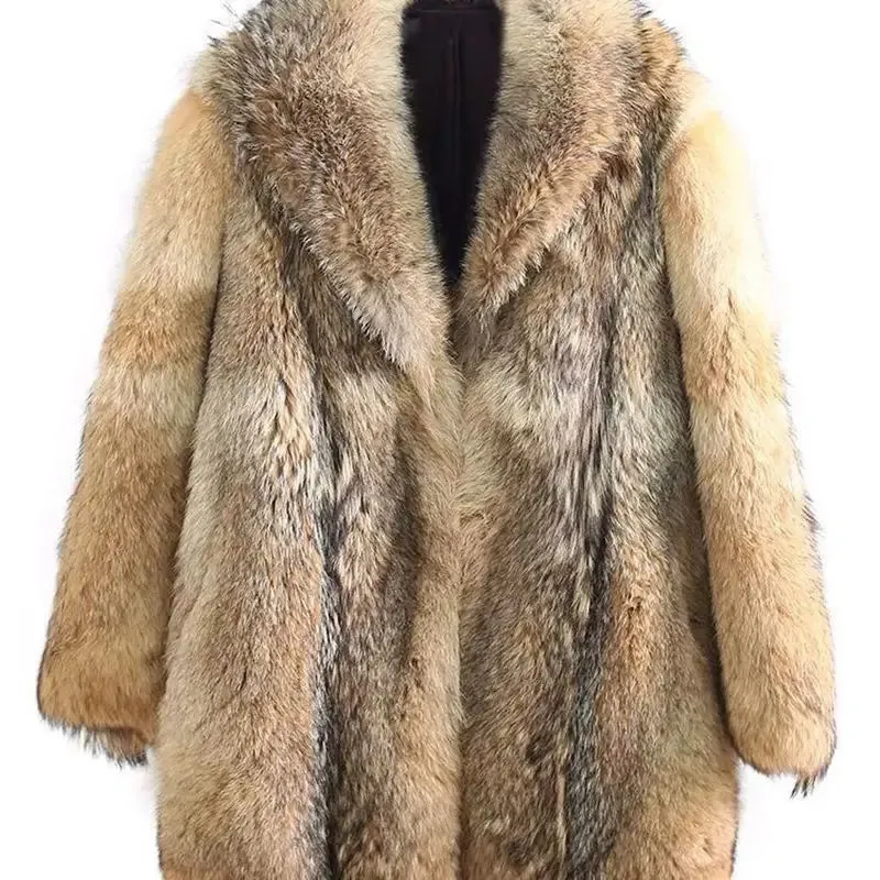 2025 Men's Long Wolf Fur Faux Mink Overcoat - Winter Loose Fit Trendy Warm Coat | Stylish Male Singer Stage Costume