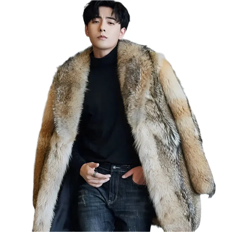 2025 Men's Long Wolf Fur Faux Mink Overcoat - Winter Loose Fit Trendy Warm Coat | Stylish Male Singer Stage Costume