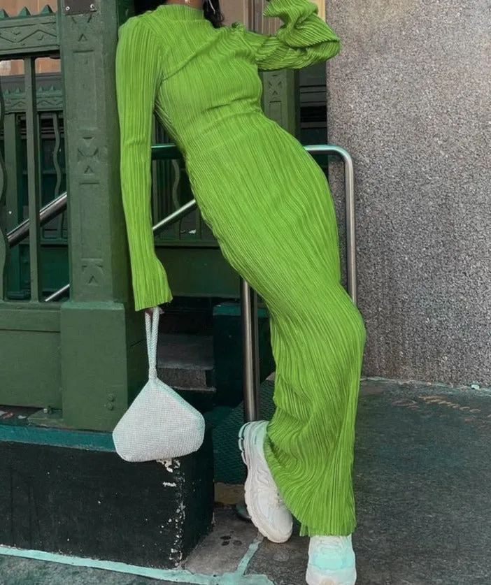 A&A Crimped Plissé Maxi Dress