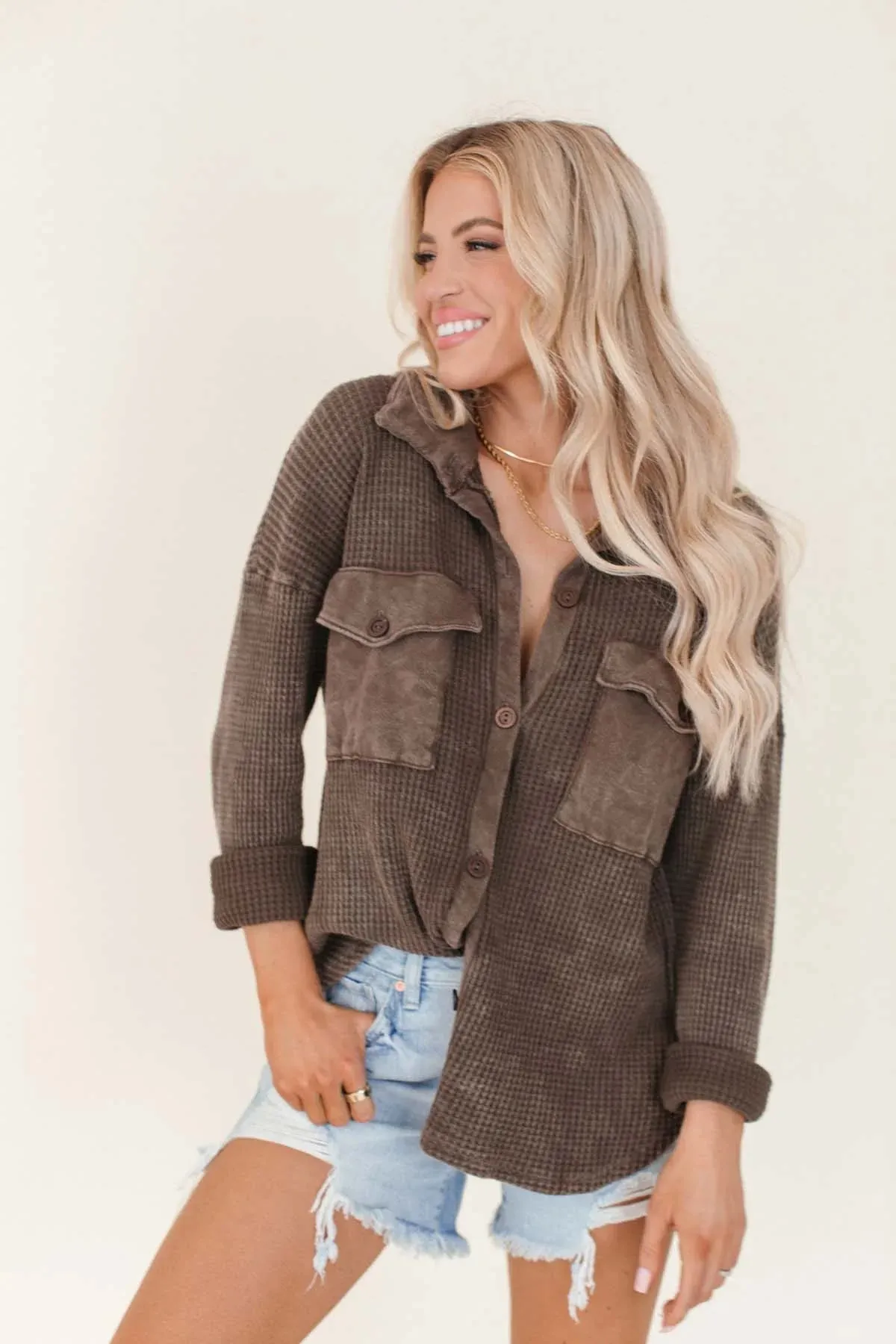 Addie Button Down Waffle Shacket