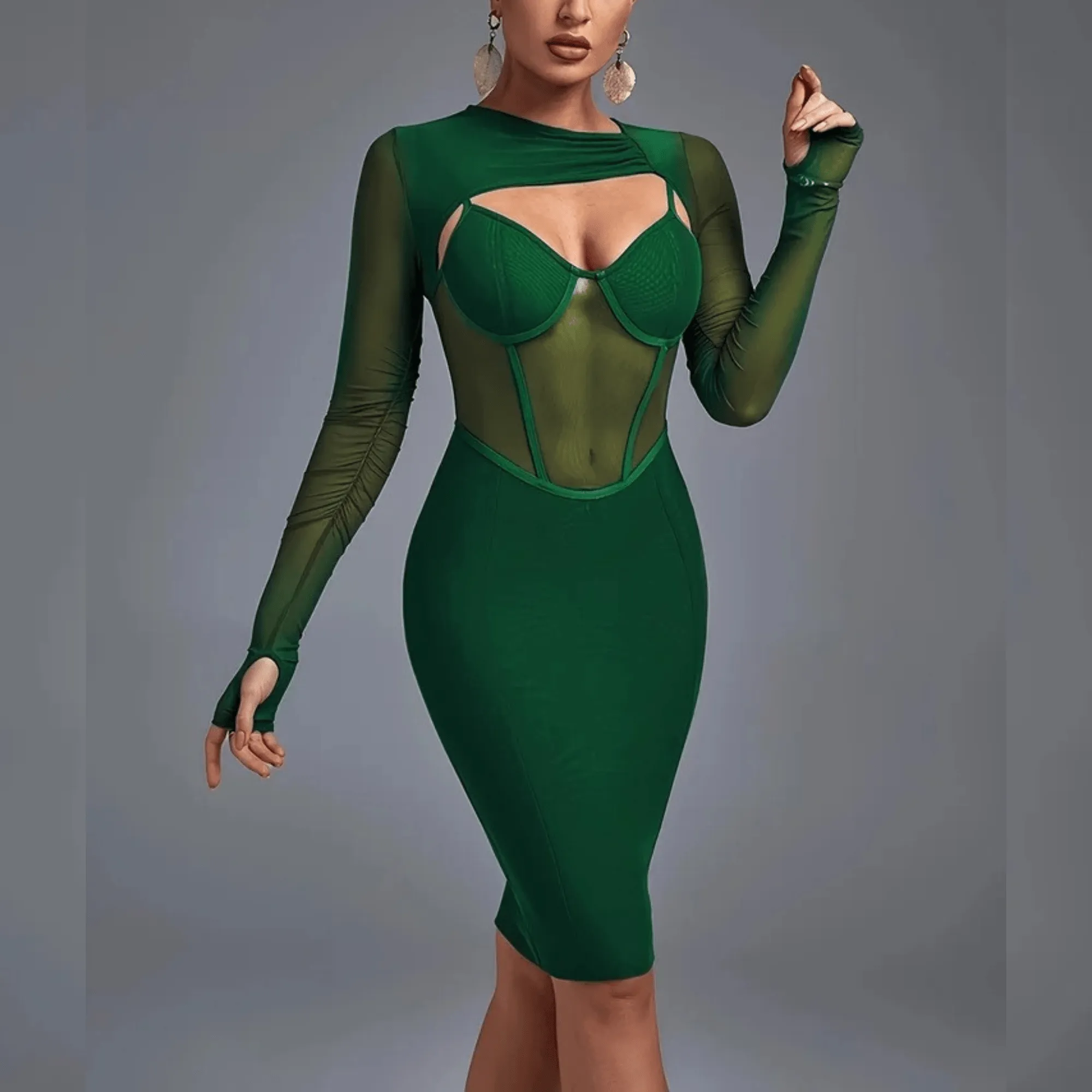 Amelia - Green Mesh and Bandage Dress