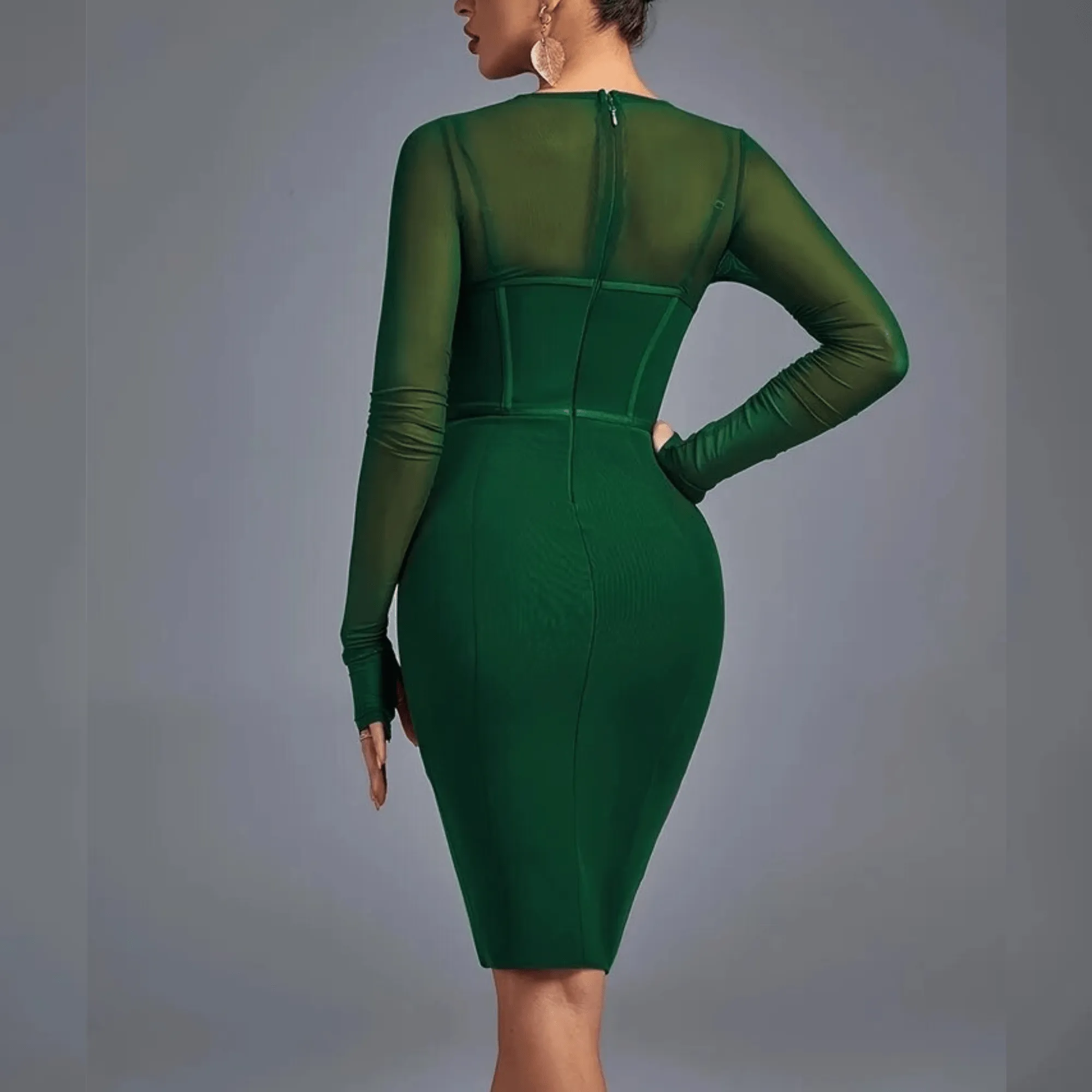 Amelia - Green Mesh and Bandage Dress