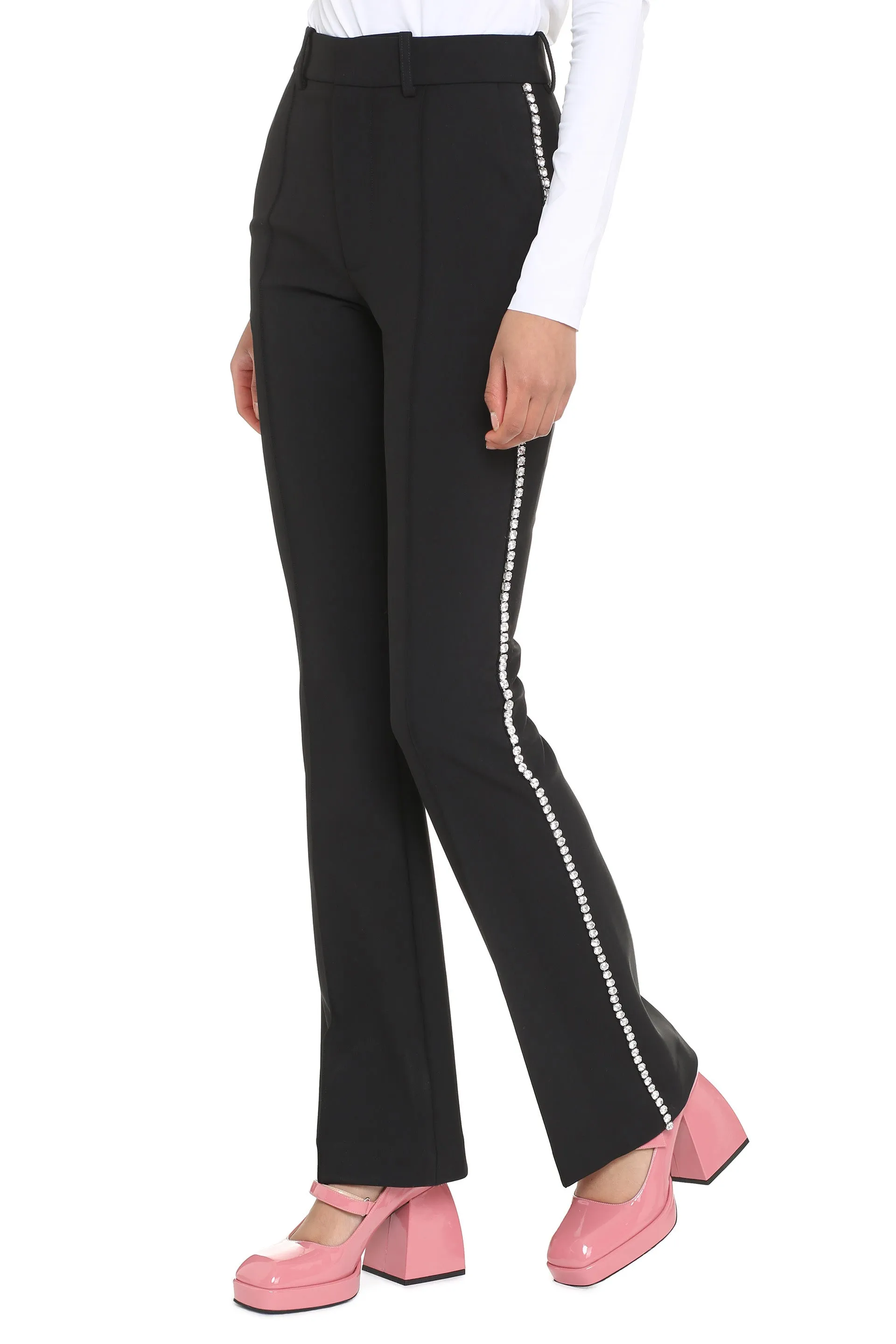 Area Crystal-Trimmed Flared Pants