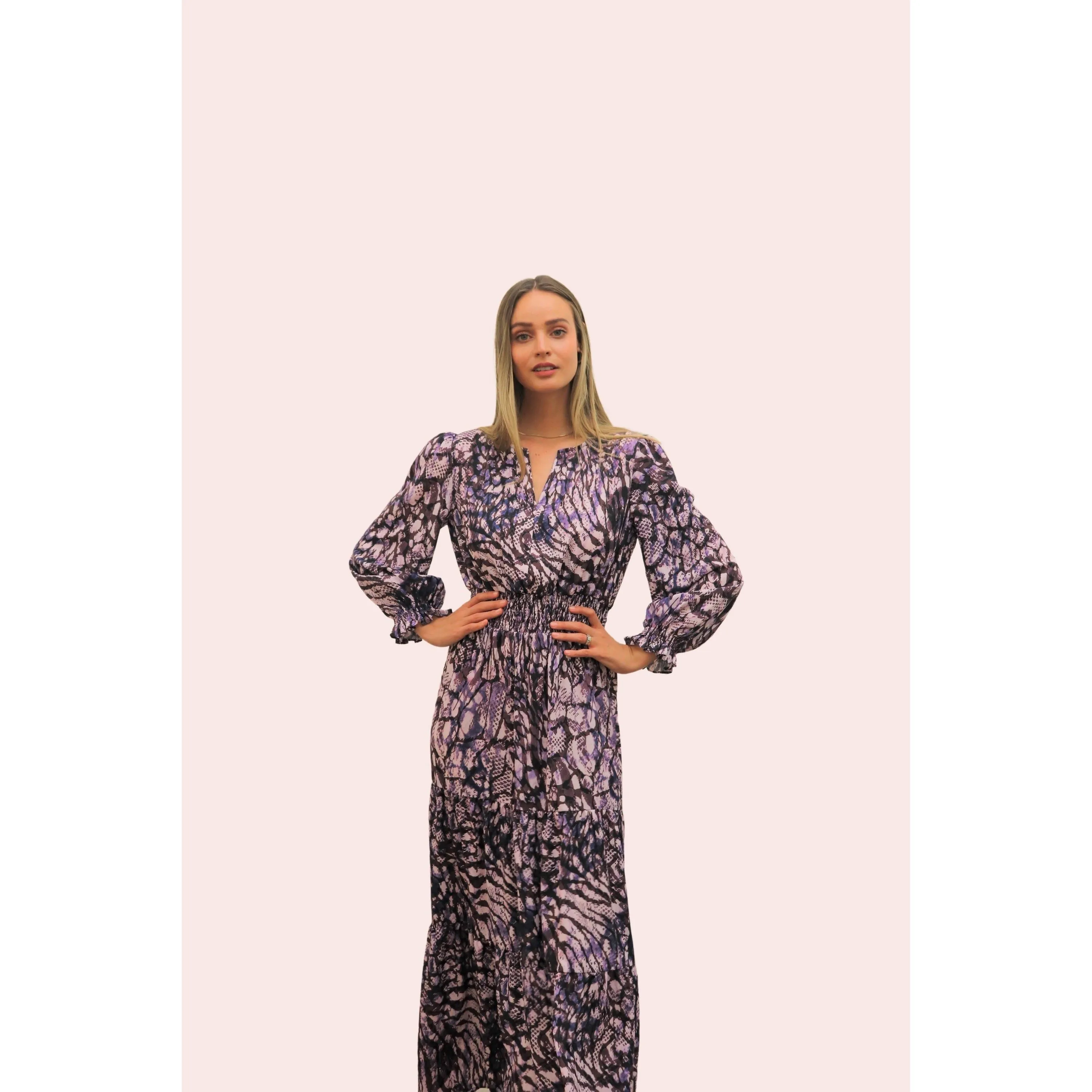 Atelier Purple Mist Long Sleeve Maxi Dress