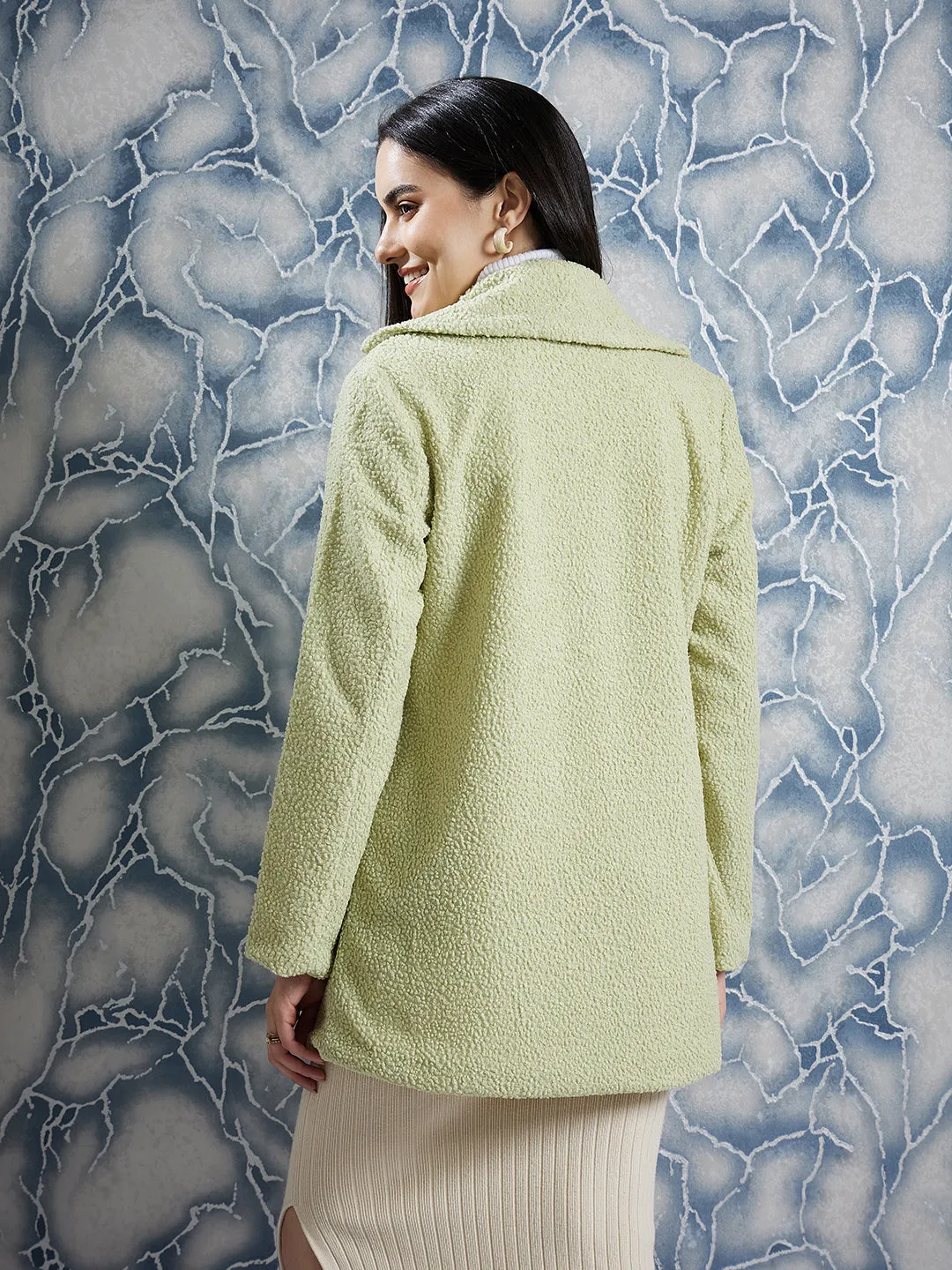 Athena Green Front Open Textured Over Coat