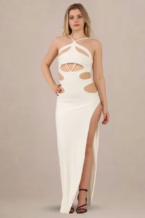 Avinci Cream Slinky Halter Neck Cut-Out Maxi Dress
