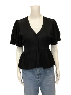 Ba&sh Ruffled Cropped Cardigan V Neck Size: L