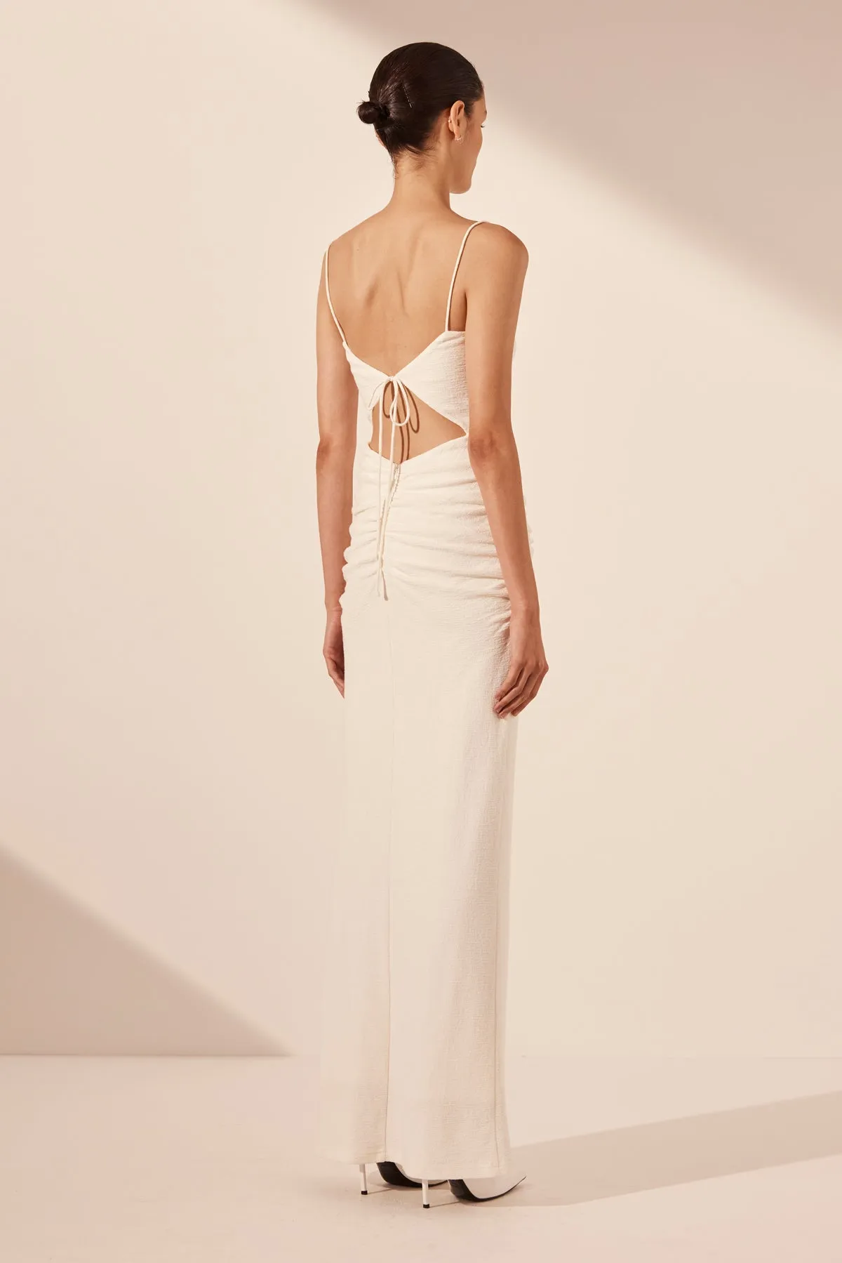 BEAU SLEEVELESS DRAWSTRING MAXI DRESS - IVORY