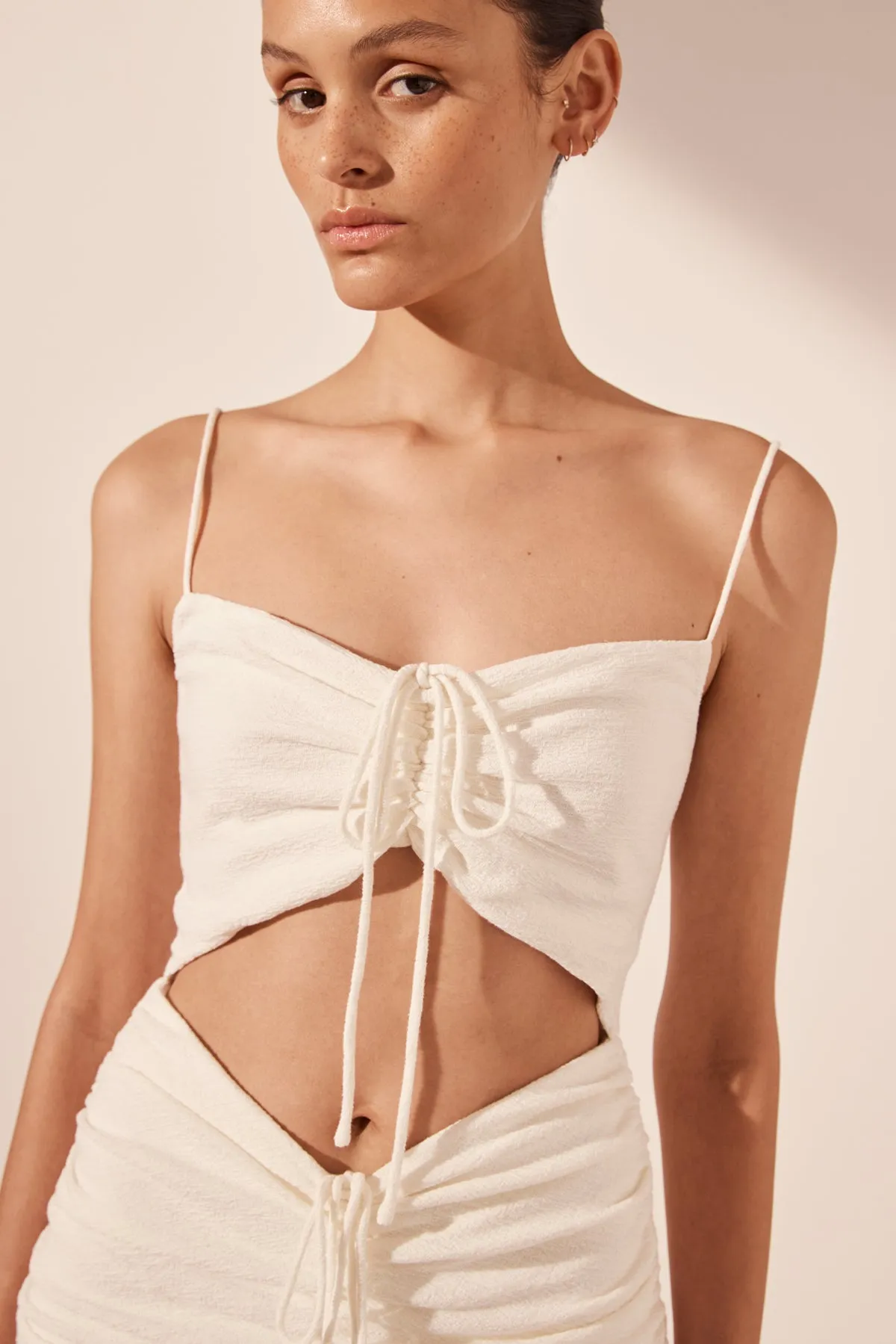 BEAU SLEEVELESS DRAWSTRING MAXI DRESS - IVORY