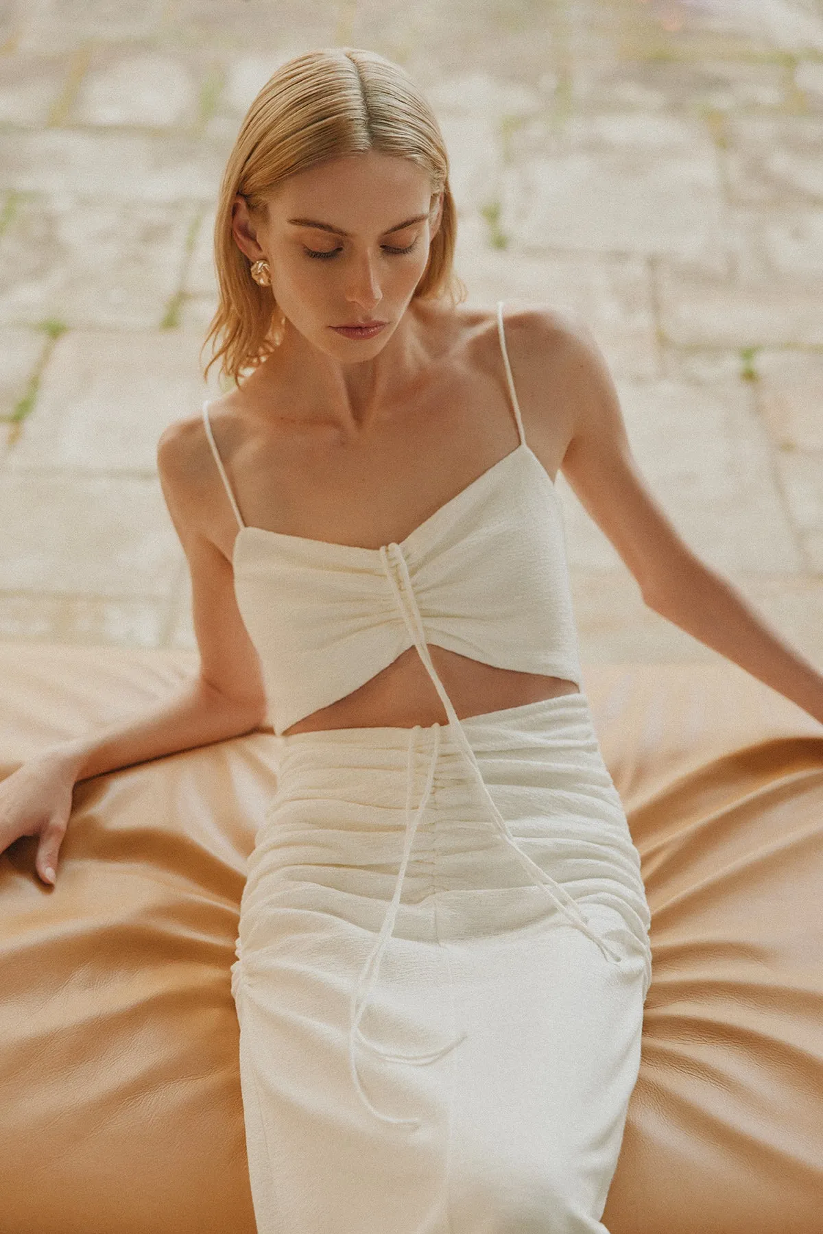 BEAU SLEEVELESS DRAWSTRING MAXI DRESS - IVORY