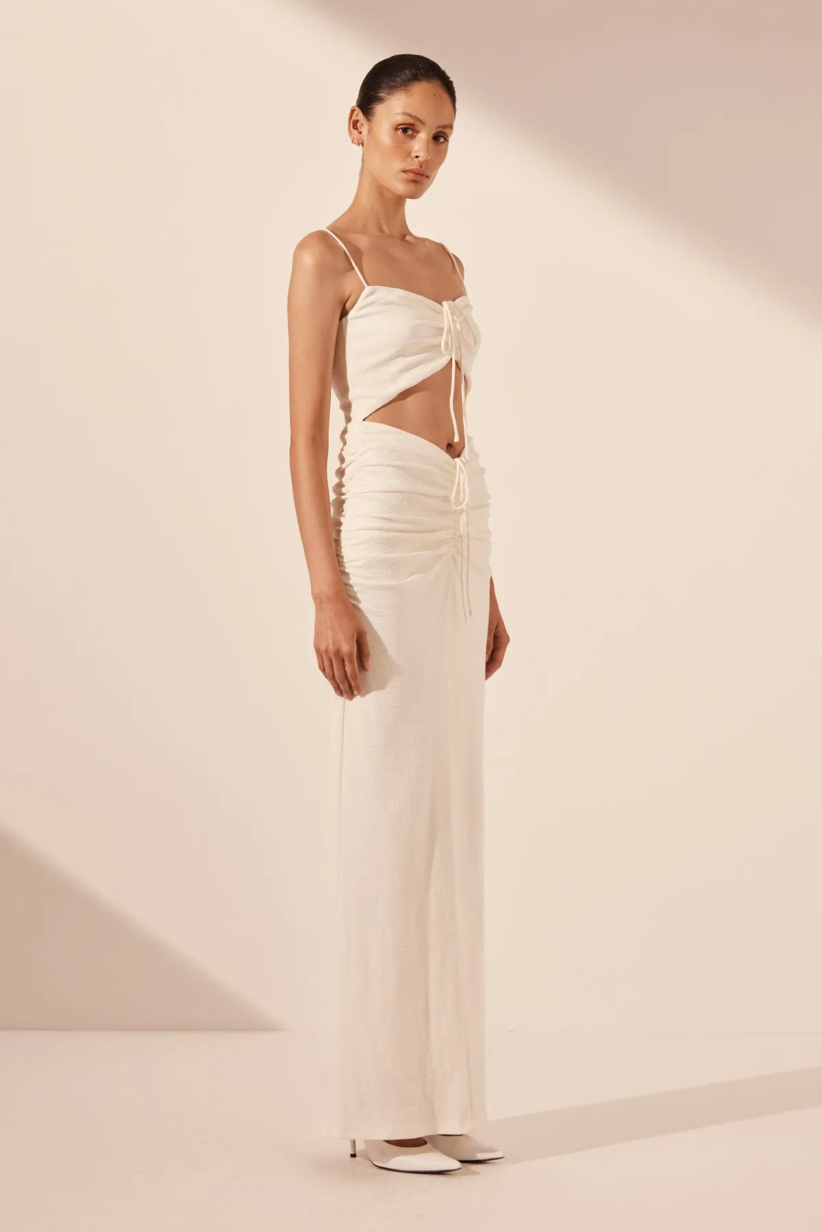 BEAU SLEEVELESS DRAWSTRING MAXI DRESS - IVORY