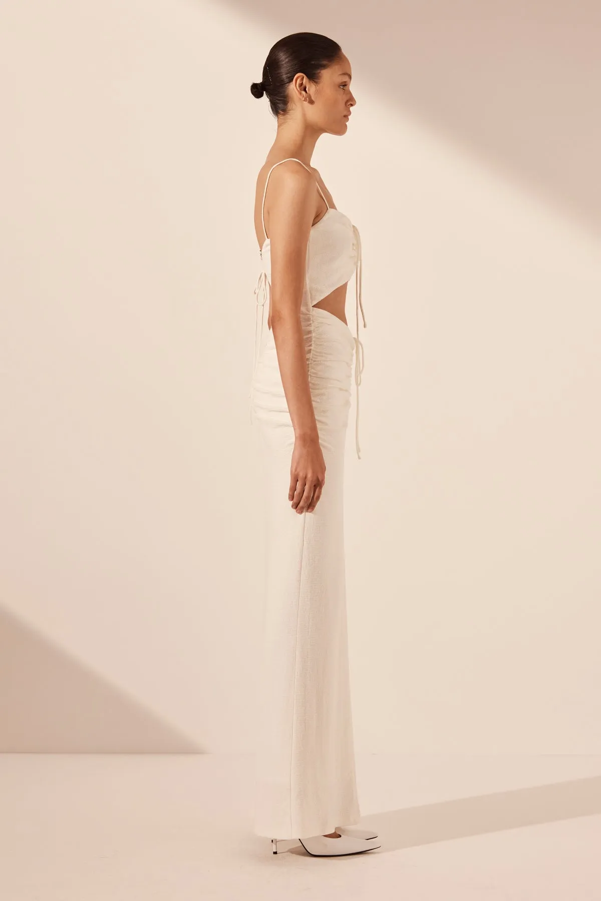 BEAU SLEEVELESS DRAWSTRING MAXI DRESS - IVORY