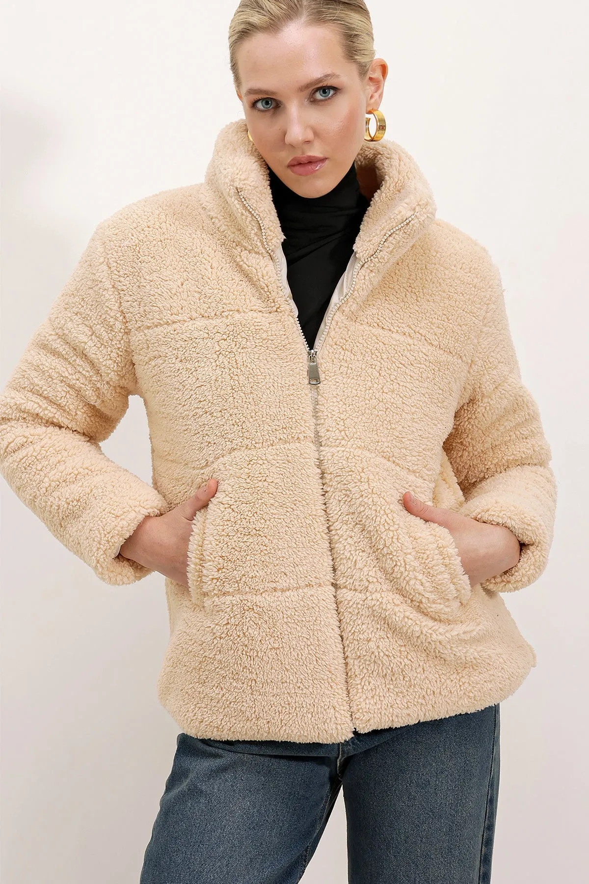 BGD Women Quilted Plush Coat - Cream - Avondale