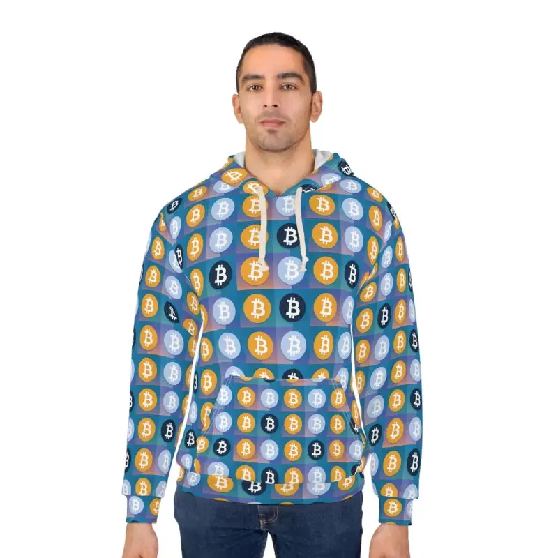 Bitcoin Blue Unisex Pullover Hoodie Blue and Yellow