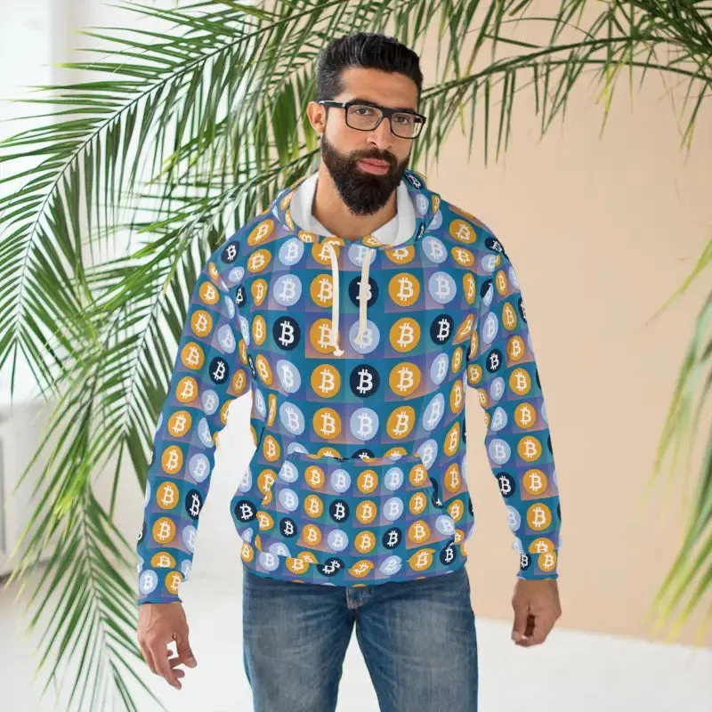 Bitcoin Blue Unisex Pullover Hoodie Blue and Yellow