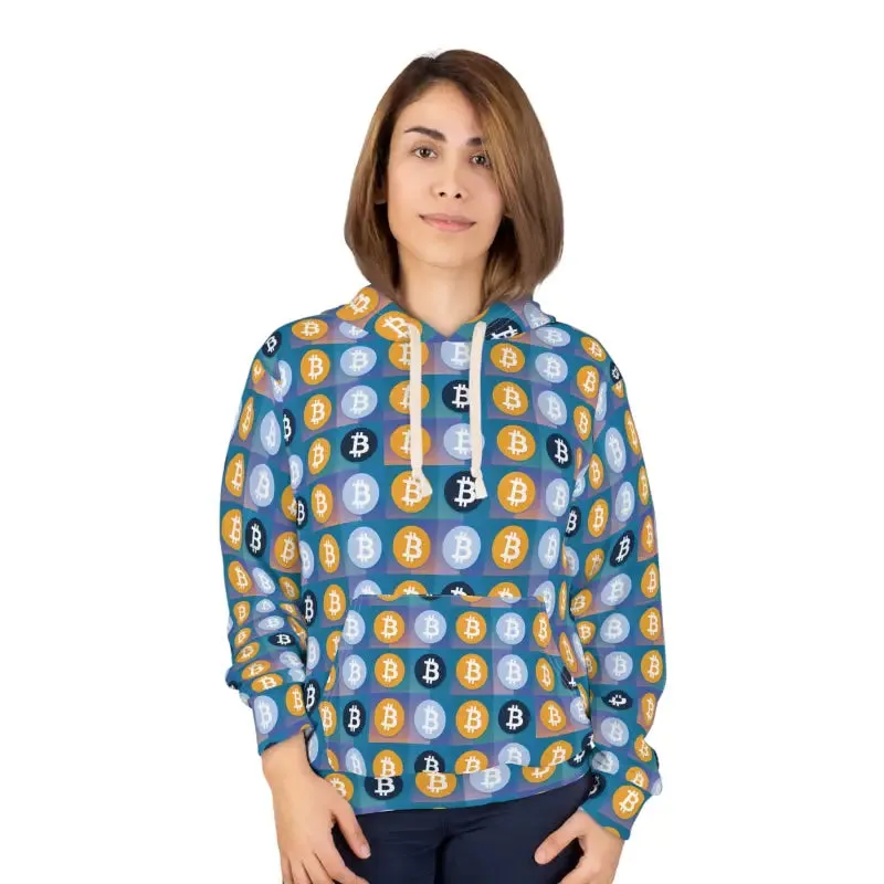 Bitcoin Blue Unisex Pullover Hoodie Blue and Yellow