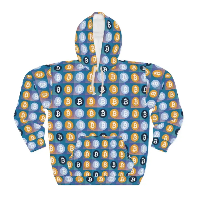 Bitcoin Blue Unisex Pullover Hoodie Blue and Yellow