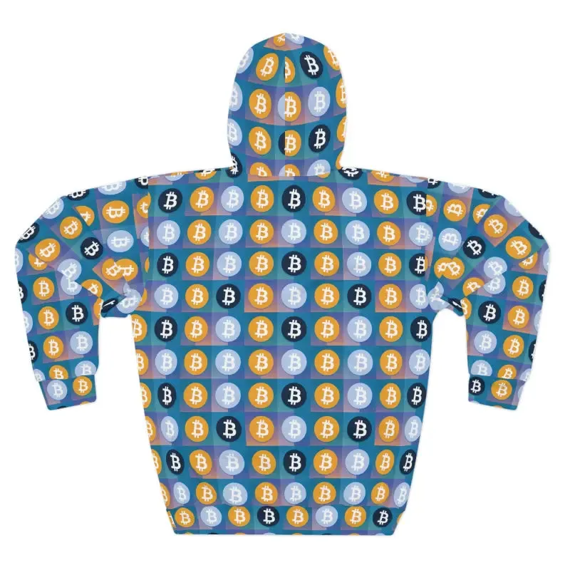 Bitcoin Blue Unisex Pullover Hoodie Blue and Yellow