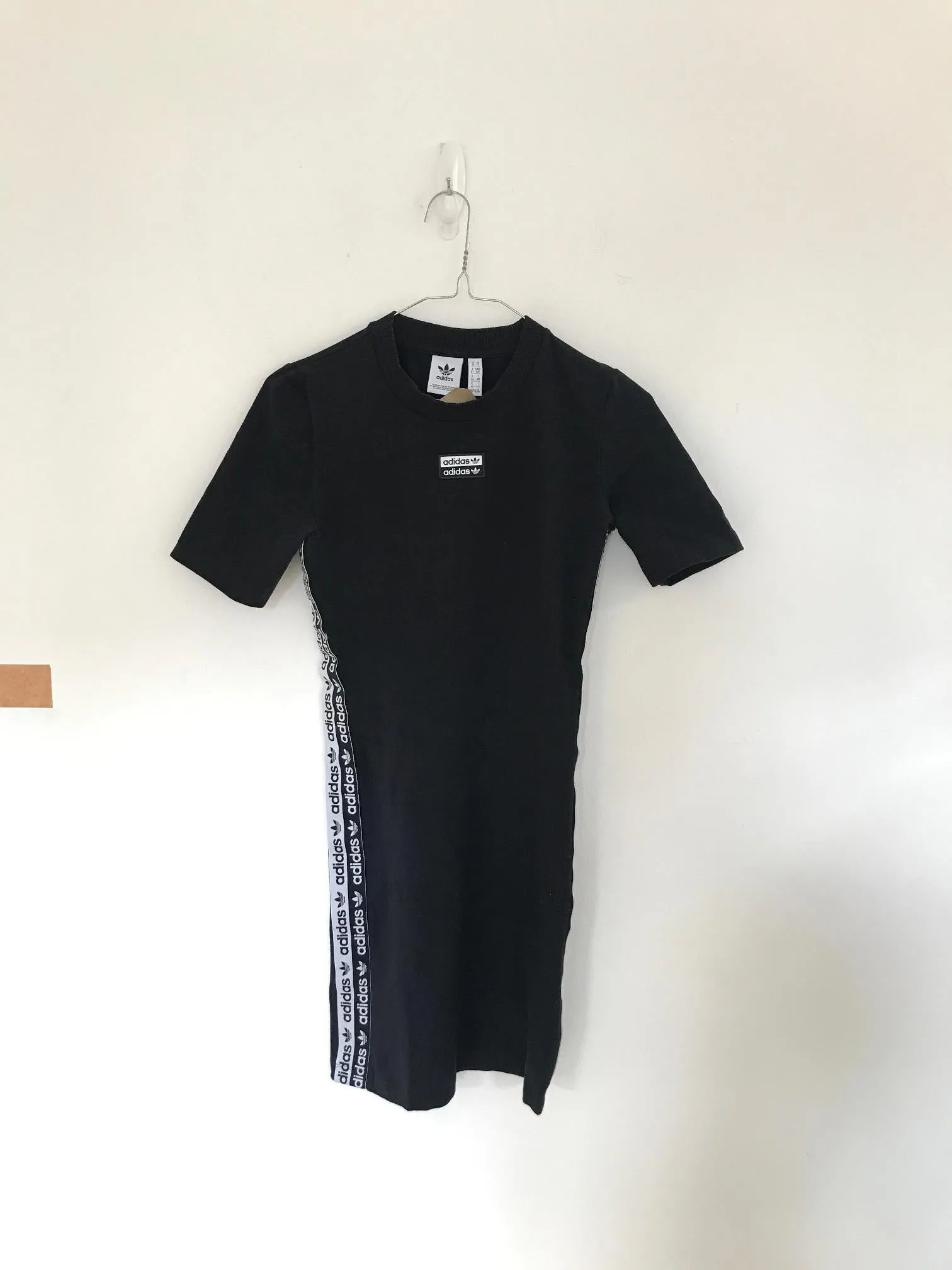 Black & White Adiddas Branded Bodycon Midi Dress, Adidas, Size 10 (Cotton, Elastane)