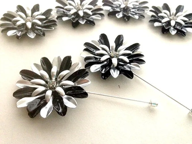 Black and Silver Tone Daisy Lapel Pin