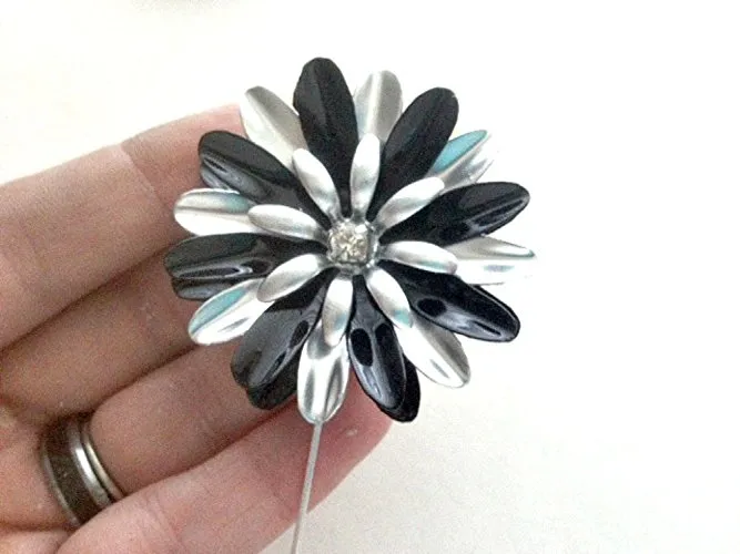 Black and Silver Tone Daisy Lapel Pin