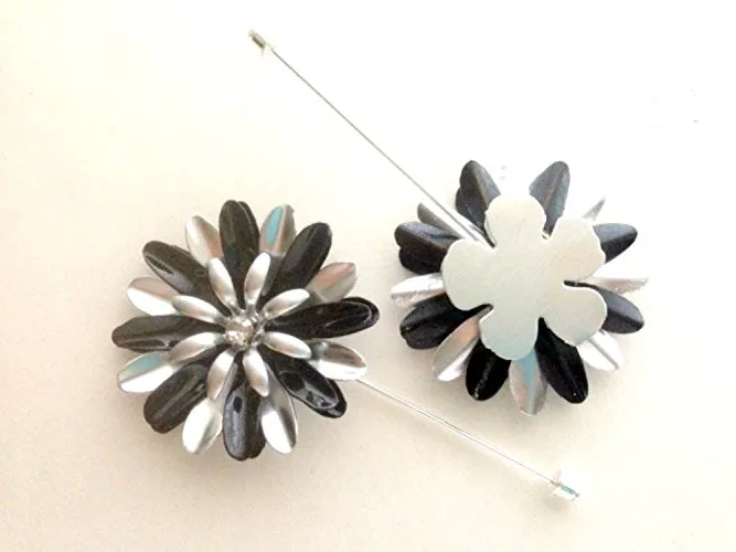 Black and Silver Tone Daisy Lapel Pin
