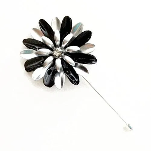 Black and Silver Tone Daisy Lapel Pin