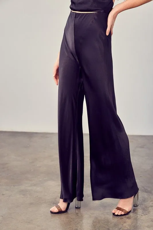 Black Satin Flared Pants