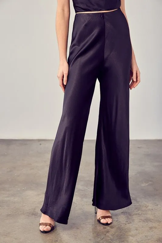 Black Satin Flared Pants