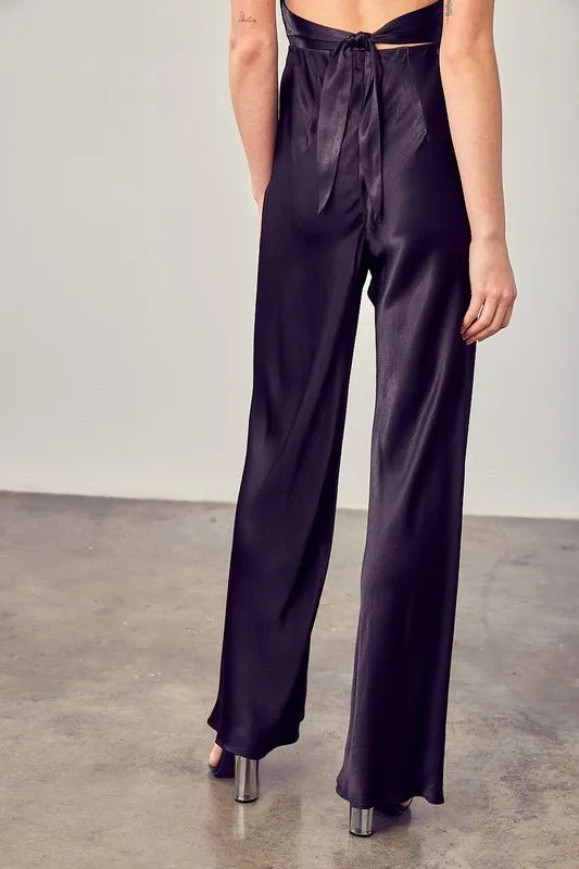 Black Satin Flared Pants