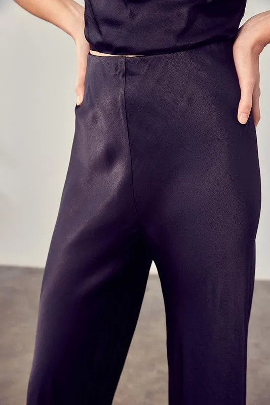 Black Satin Flared Pants