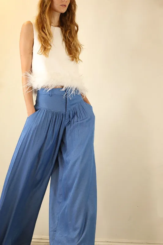 Blue denim wide flared pants