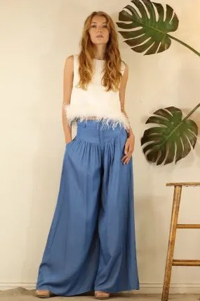 Blue denim wide flared pants