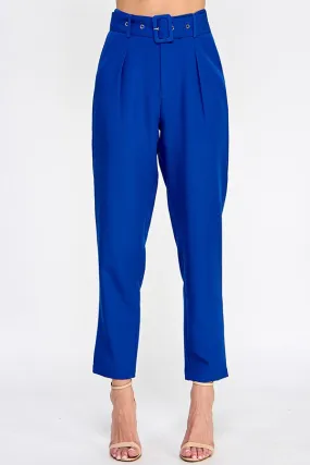 Blue High Waist Pants With Belt Detail
