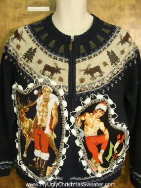 Blue Nordic Themed Hottie Guy Ugly Christmas Sweater