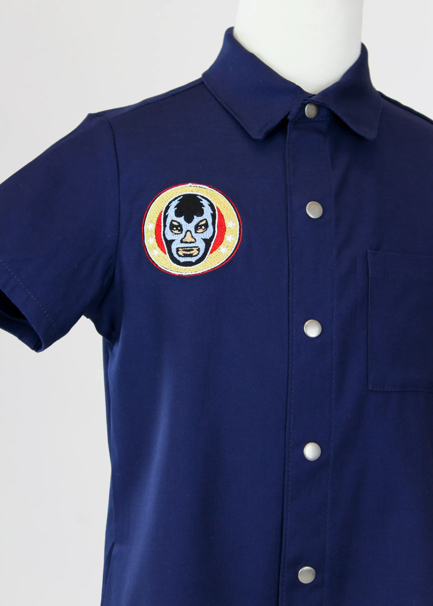 Boy's Embroidered Luchador Navy Blue Top #LBET-LLB