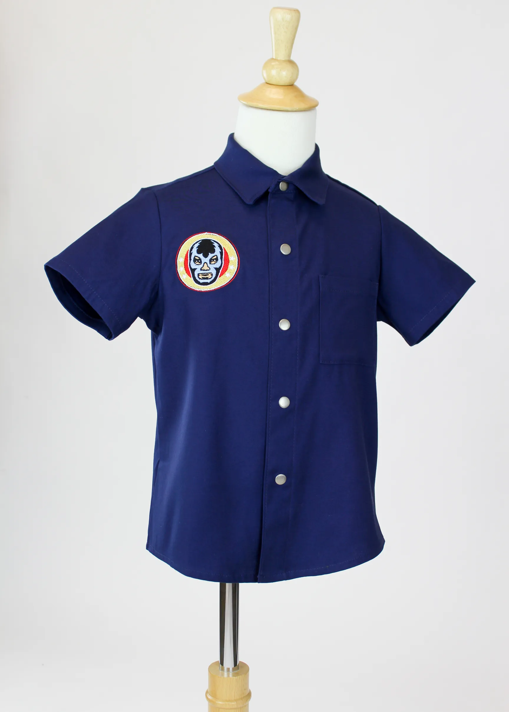 Boy's Embroidered Luchador Navy Blue Top #LBET-LLB