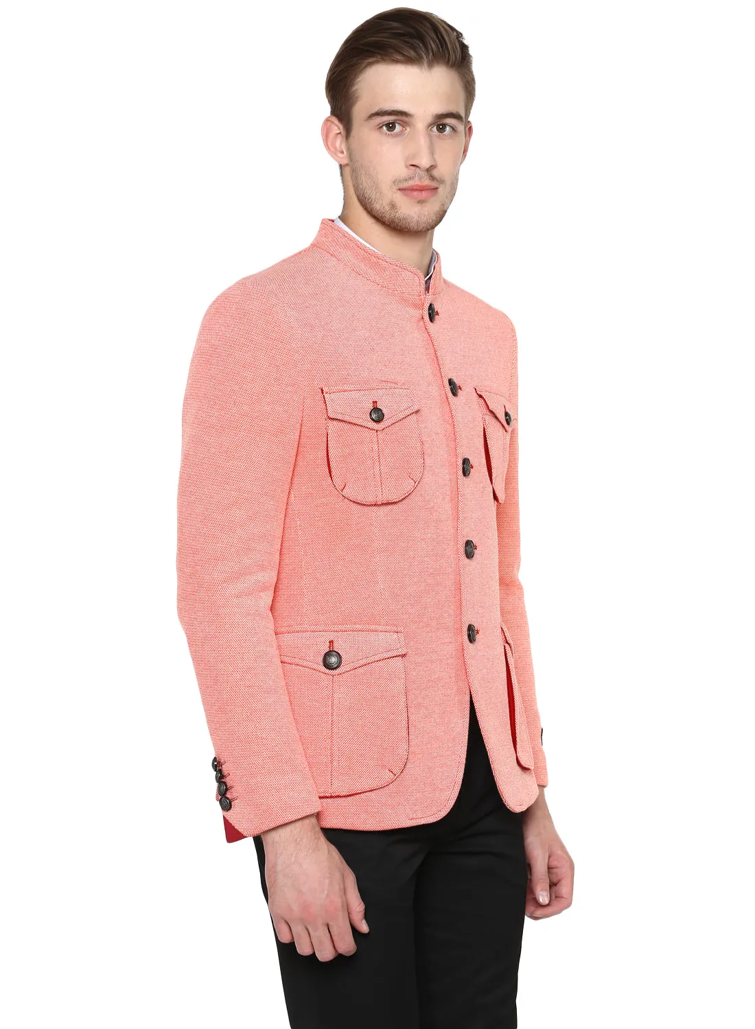 Brick Red Knit Casual Jacket
