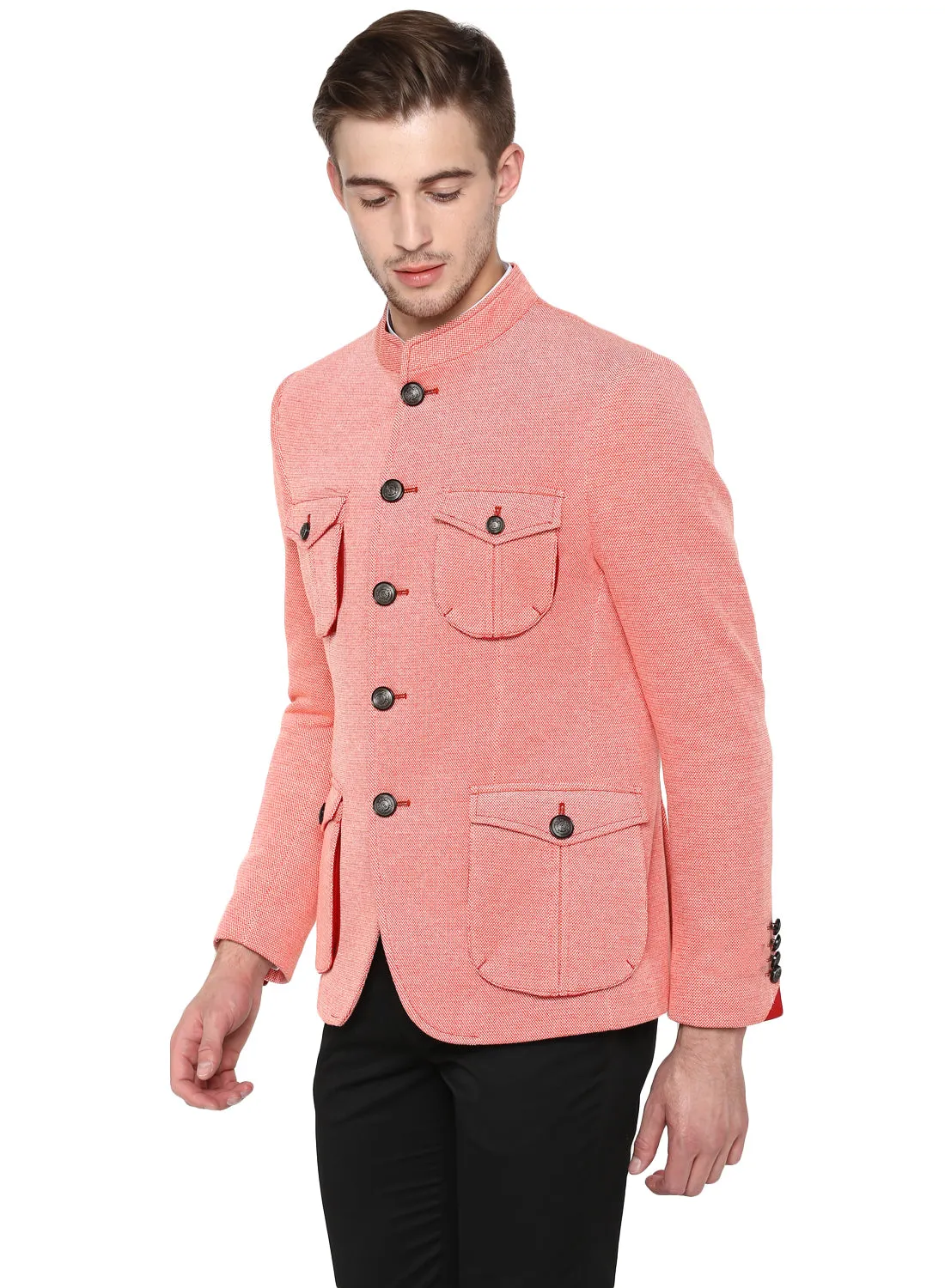Brick Red Knit Casual Jacket