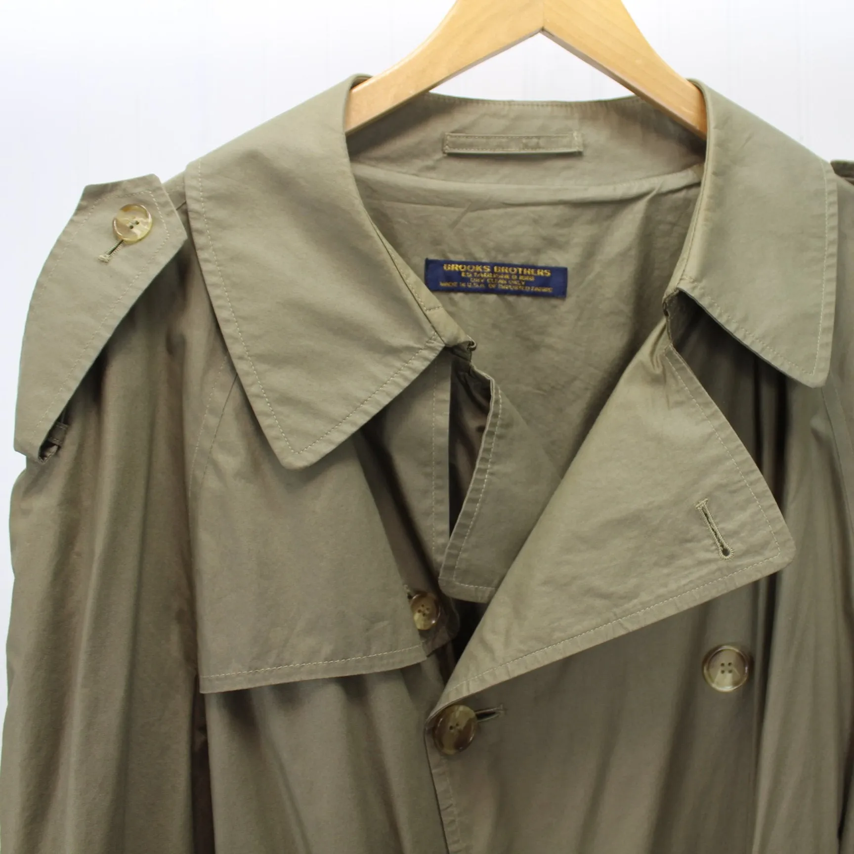 Brooks Bros Vtg Mens Unlined Rain Trench Coat USA 46R Nice Condition