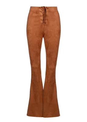 Brown Faux Suede Bell Bottom Flare Pants