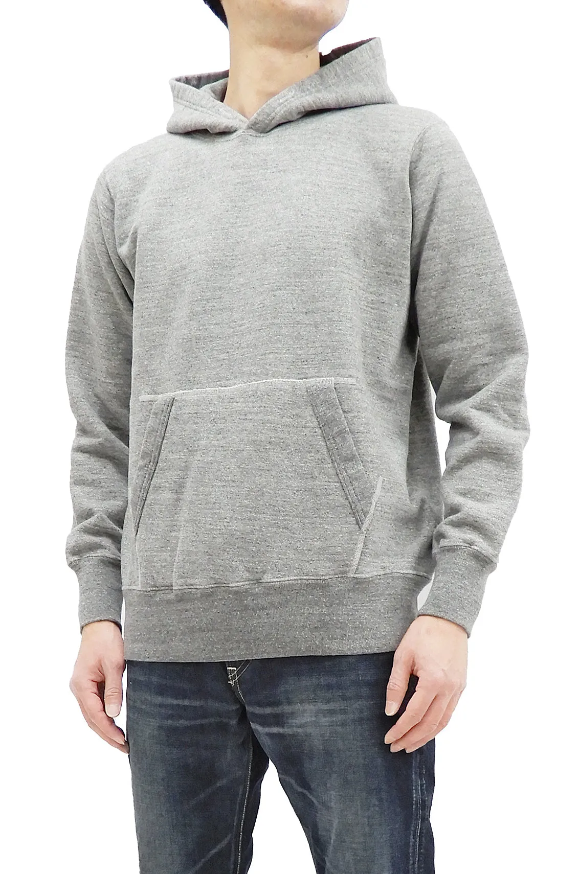 Buzz Rickson Plain Pullover Hoodie Men's Loop-wheeled Vintage Style Hooded Sweatshirt BR68914 113-Heather-Gray
