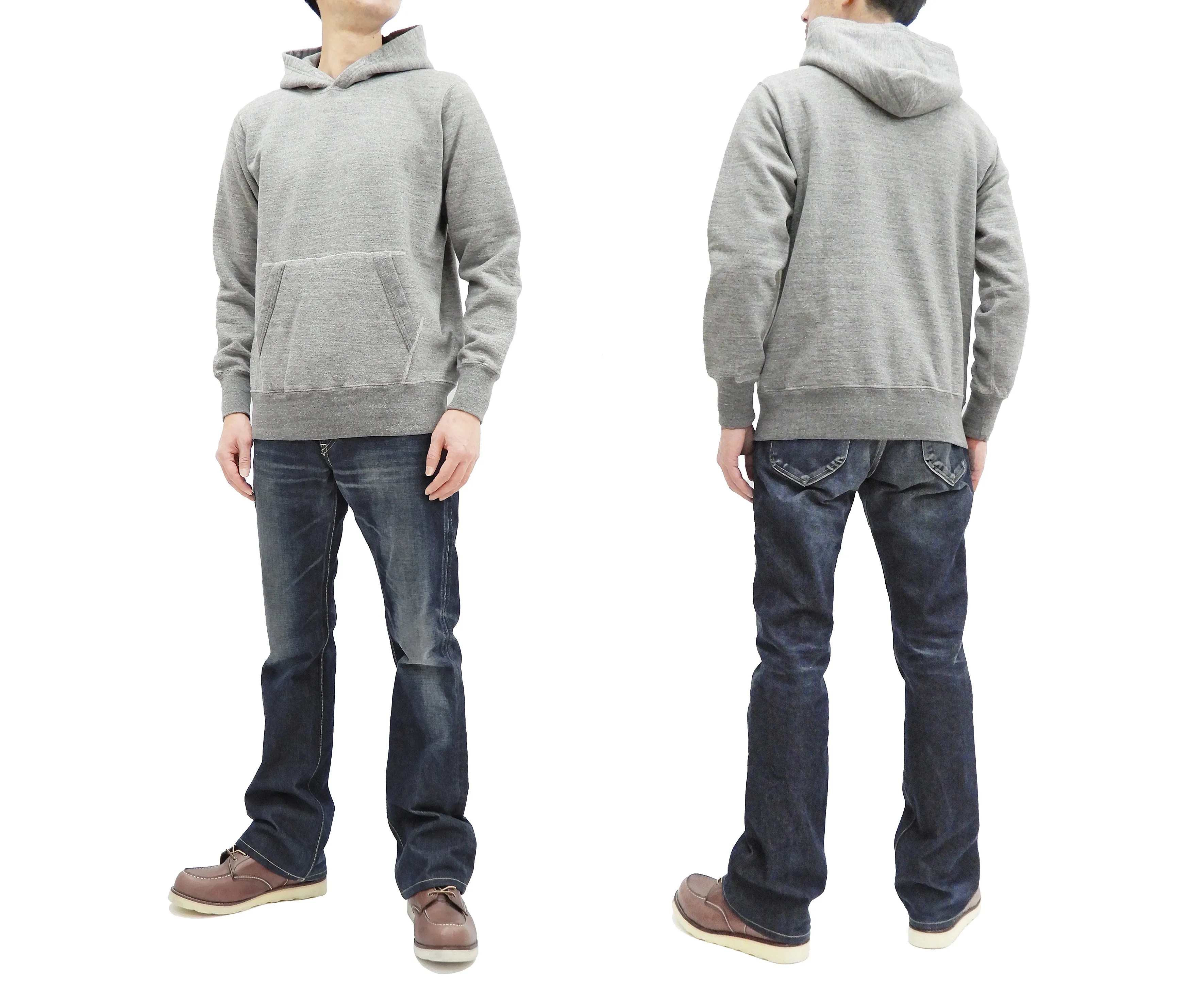 Buzz Rickson Plain Pullover Hoodie Men's Loop-wheeled Vintage Style Hooded Sweatshirt BR68914 113-Heather-Gray