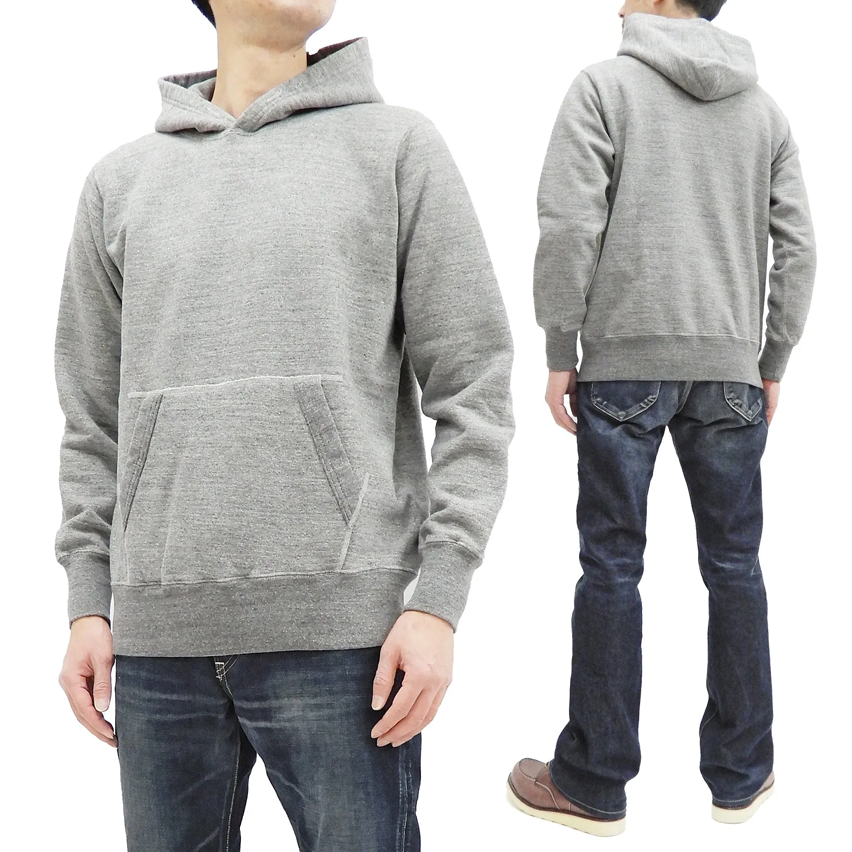 Buzz Rickson Plain Pullover Hoodie Men's Loop-wheeled Vintage Style Hooded Sweatshirt BR68914 113-Heather-Gray