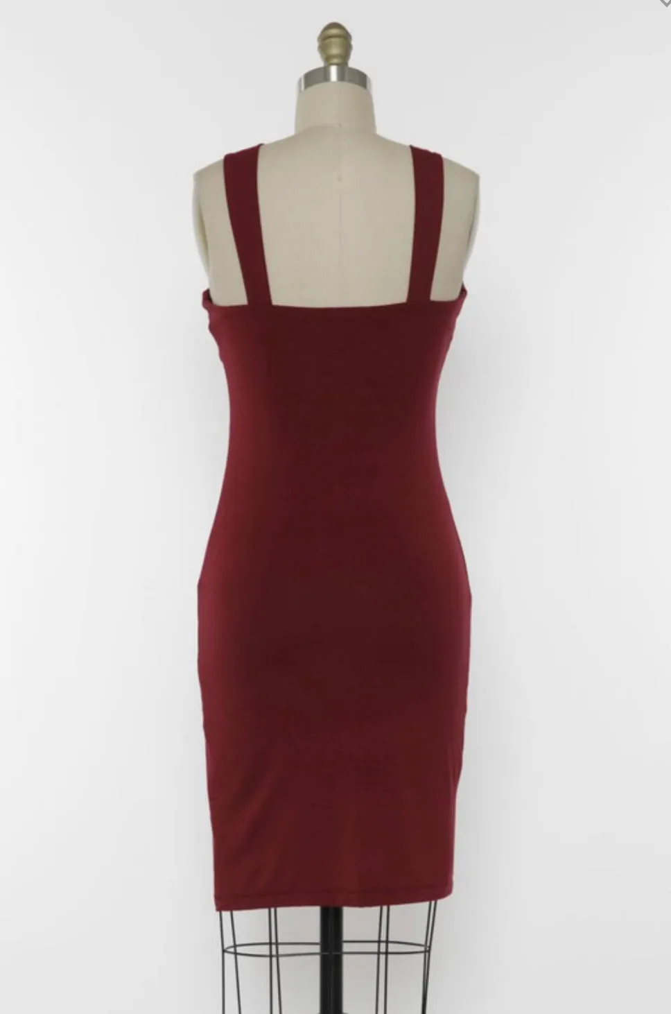 Cabernet Stretchy Cross Neck Bodycon Dress