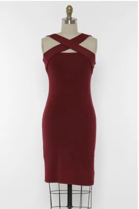 Cabernet Stretchy Cross Neck Bodycon Dress