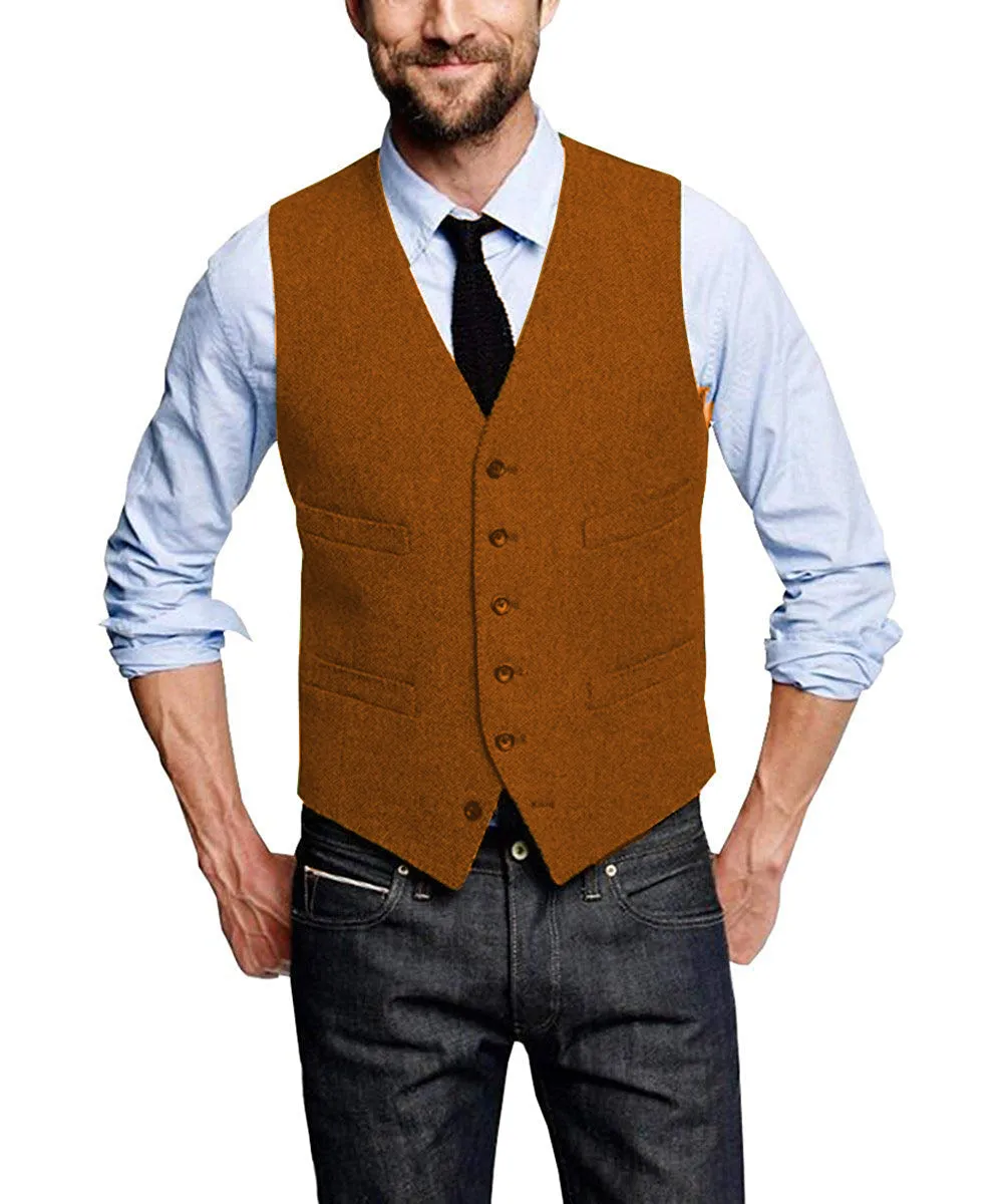 Casual Men's Tweed Herringbone V Neck Vest